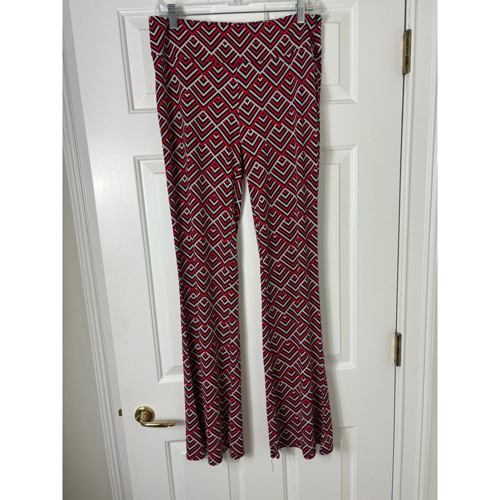 BCBG BCBGMAXAZRIA Geometric Red Disco Pants Low Rise Flare Retro  Women's Size M